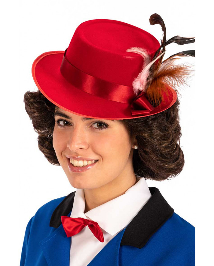 Περούκα Mary Poppins Καστανή Με Κόκκινο Καπέλο photo
